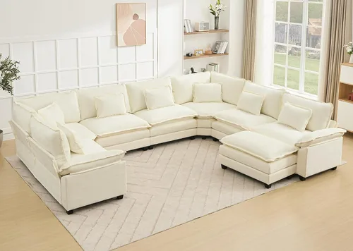 Miniatura 63 de Juego de sofá seccional modular de gran tamaño, sofá de nube convertible de asiento profundo, sofá esquinero grande en forma de L con cojines Beige