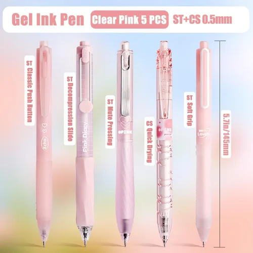 Miniatura 6 de Juego de 10 bolígrafos de tinta de gel en colores pastel, lindos para tomar notas, punta extrafina retráctil de 1/64 de pulgada (0.5 mm), 10 Rosa