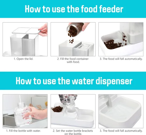 Miniatura 5 de Comedero automático para mascotas pequeñas y dispensador de agua, 2 en 1 por gravedad para gatos, gatos pequeños, medianos y pequeños, juego