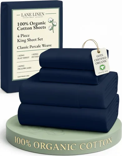 Miniatura 52 de LANE LINEN Sábanas 100% algodón orgánico para cama tamaño King, sábanas de percal suave, transpirables, de lujo, estilo hotelero, lavables a 09