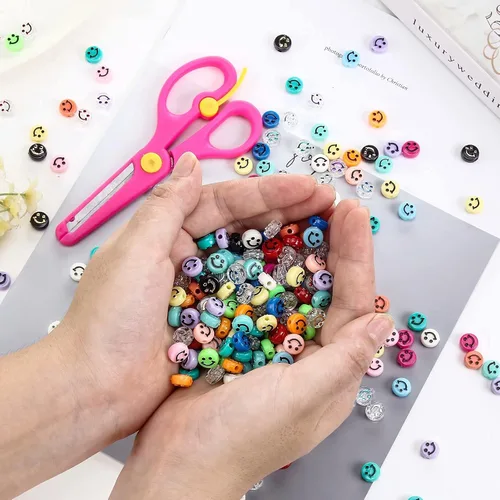 Miniatura 7 de 200 cuentas de cara sonriente, cuentas espaciadoras de cara feliz para bricolaje, joyas, pulseras, aretes, collares, suministros de fabricación