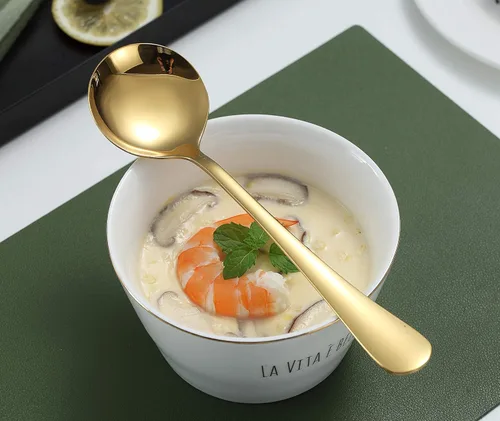 Miniatura 4 de Kyraton - Cucharas de sopa doradas, 6 cucharas redondas de acero inoxidable con chapado en titanio dorado, cuchara de mesa dorada, cucharas de 4. 6