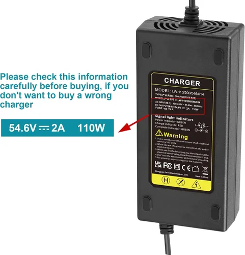 Miniatura 6 de TREE.NB Cargador de 54.6 V 2 A para cargador de batería de litio de 48 V-54.6 V, con conector redondo de enchufe de 5.5x2.1 mm, para GOTRAX GXL V2