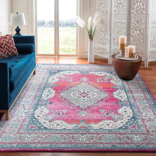 Miniatura 19 de SAFAVIEH Evoke Collection EVK250A - Alfombra de pasillo, 2 pies 2 pulgadas x 7 pies, color crema y fucsia, diseño oriental Shabby chic, no desprende