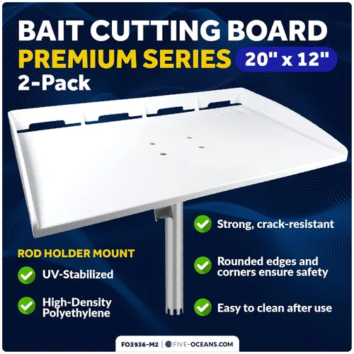 Miniatura 4 de Five Oceans FO3936-M2 Tabla de cortar para barco, mesa de cebo de línea premium, paquete de 2, soporte para caña, con ranura para cuchillo