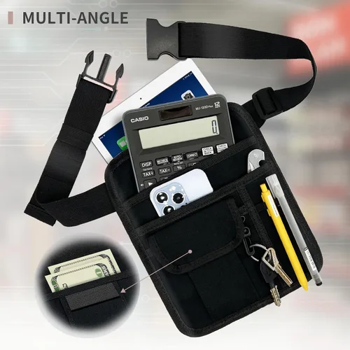 Miniatura 2 de Bolsa de dinero para camarero de restaurante, delantal de servir, soporte para cheques con múltiples bolsillos, cinturón ajustable para camarera