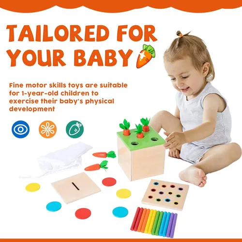 Miniatura 2 de Juguetes Montessori para bebés de 1 año - Kit de juego 4 en 1 incluye juego de cosecha de zanahorias, caja de monedas para bebés, juguetes