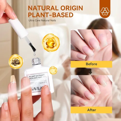 Miniatura 2 de SAVILAND Clear Builder - Gel de uñas de 0.5 fl oz (0.5 onzas líquidas), gel de extensión de uñas en una botella, gel duro fortalecedor de uñas rico