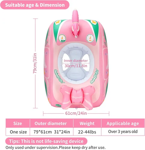 Miniatura 3 de Toddler Pool Float Inflatable Car Baby Swim Float with Adjustable Sun Canopy and Safety Seat Pool Toys for Kids 3+ Years Old