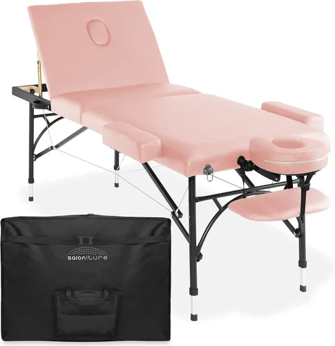 Miniatura 9 de Saloniture Mesa de masaje profesional portátil ligera de tres pliegues con patas de aluminio, incluye reposacabezas, soporte facial, reposabrazos