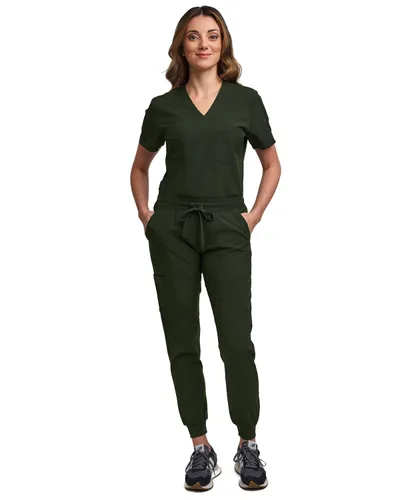 Miniatura 43 de Green Town Conjunto de ropa quirúrgica para mujer, pantalón deportivo y parte superior con cuello en V, 5 bolsillos, cintura de yoga, uniforme