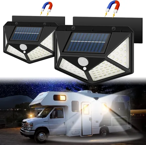 Luz solar para porche de caravana, instalación magnética, luz con sensor activada por movimiento, iluminación LED exterior de cámper, luces de toldo