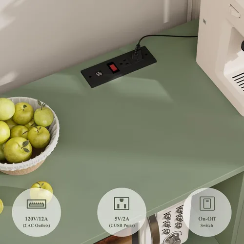 Miniatura 7 de HOSTACK Armario de microondas con estación de carga, armario de almacenamiento de cocina de 47 pulgadas de ancho con soporte para microondas, Verde