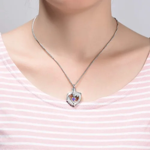 Miniatura 39 de Yinplsmemory Collar de urna de corazón de delfín para cenizas para mujer, colgante de urna de corazón de cristal, collar de recuerdo de cenizas