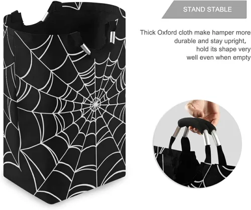 Miniatura 5 de Cesta de lavandería plegable de araña de Halloween con asas acolchadas, impermeable, duradera, cesta de almacenamiento para juguetes, organizador