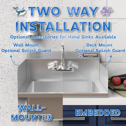 Miniatura 6 de DuraSteel Fregadero de montaje en pared de acero inoxidable 304 – Fregadero de lavado de manos comercial – Certificado NSF y CEC con grifo sin plomo