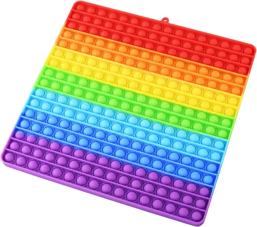 Juguetes sensoriales para ansiedad de gran tamaño, 12 pulgadas, 256 burbujas de silicona para aliviar la presión, color arcoíris