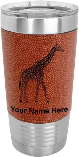 Miniatura 12 de LaserGram Vaso aislado al vacío de 20 onzas, jirafa, grabado personalizado incluido (piel sintética, estilo béisbol)