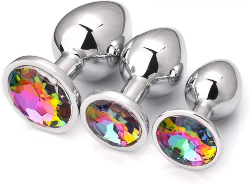 Miniatura 17 de AKStore 3 tapones anales fetiches de acero inoxidable con diseño de joyas lujosas para fantasías sexuales de bondage, tamaños grande, mediano y Azul