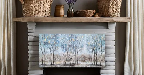 Miniatura 9 de NdcSkyArt Lienzo decorativo para pared con diseño de bosque, pinturas abstractas de árboles texturizadas pintadas a mano con lámina dorada