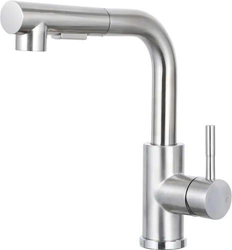 Miniatura 12 de Grifo de fregadero de barra de cocina de bajo perfil negro mate, cabezal rociador extraíble de una sola manija, grifo de preparación de agua