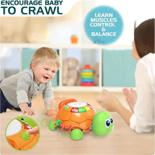Miniatura 3 de Juguetes para bebés de 6 a 12 meses, juguetes musicales de tortugas que gatean para bebés de 12 a 18 meses, juguete educativo de aprendizaje Naranja