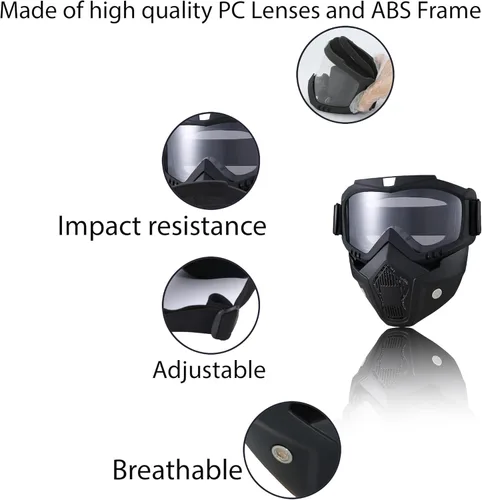 Miniatura 4 de Máscara de Paintball Anti-Vaho, Gafas para Casco de Motocicleta con Máscara Facial Extraíble, Gafas de Motocross Ajustables Transparente