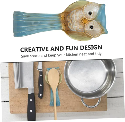 Miniatura 2 de Yardwe Soporte para cucharas de búho, herramientas de decoración, utensilios de servir para bufé, cucharas de sopa, plato de cerámica para reposo