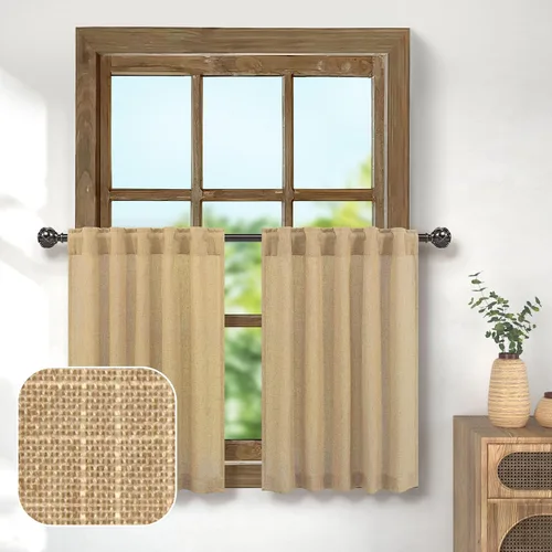 Miniatura 56 de Pitalk Cortinas de lino para café de 24 pulgadas de largo, con bolsillo trasero, plisadas, estilo bohemio, granja, cocina, cortinas para ventana