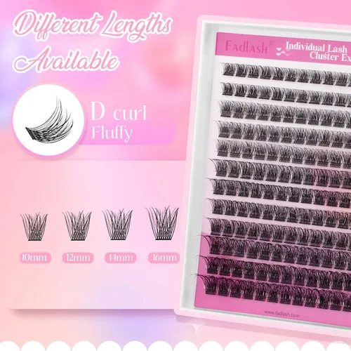 Miniatura 2 de Racimos de pestañas 10-16mm 144 piezas Bandeja mixta Pestañas individuales Rizo D Pestañas individuales en racimo Extensiones de pestañas