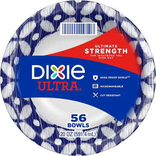 Dixie Ultra® Cuencos de papel desechables, 20 onzas, cuencos desechables impresos tamaño cena, 56 unidades (1 paquete de 56 cuencos),