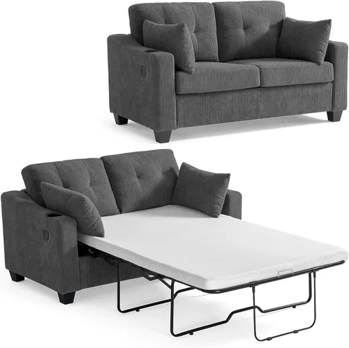 Miniatura 10 de CHIC HOUSE Sofá cama extraíble, sofá cama tamaño completo, sofá convertible 2 en 1 de pana con carga USB, sofá de espuma viscoelástica para sala