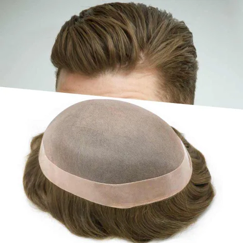 Miniatura 73 de Toupee de cabello humano fino mono revestido de poliéster para hombre, postizo de monofilamento duradero NPU monofilamento tupé para hombres