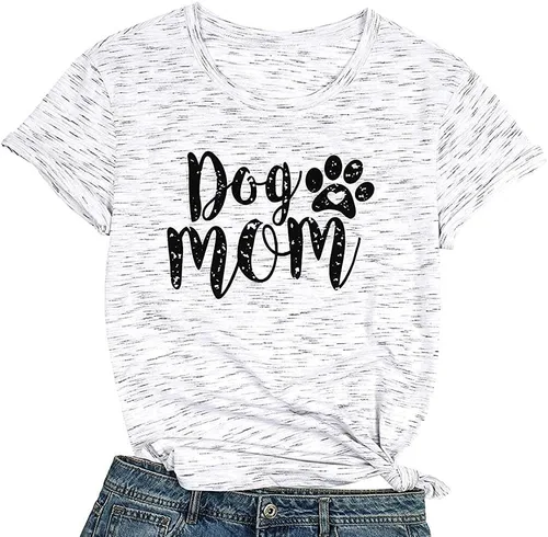 Miniatura 6 de Camisetas para mujer con diseño de huellas de perro y cuello redondo, manga corta, para mamá