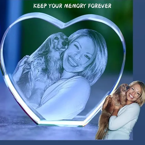 Miniatura 5 de Marco de corazón de cristal con foto 3D personalizado, imágenes 3D grabadas con láser, regalos conmemorativos de aniversario de boda para parejas