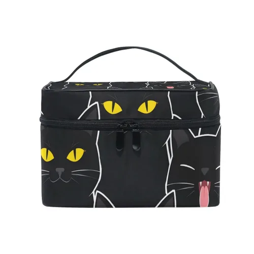 senya Bolsas de maquillaje de viaje con cremallera, patrón de gatos negros, bolsa de cosméticos, bolsas de aseo y tren, bolsas de almacenamiento,