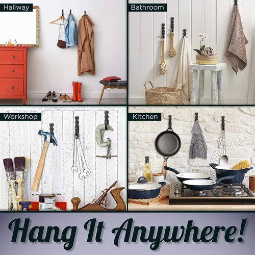 Miniatura 9 de Ganchos decorativos para pared, ganchos de pared de metal para colgar abrigos, sombreros y bolsos, ganchos rústicos para toallas para baños