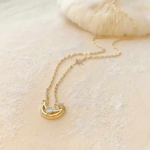 Miniatura 3 de Collar para mujer, collar con dije delicado de moda, luna, estrella, planeta, mariposa, cola de sirena y corazón, collar de cadena, regalo