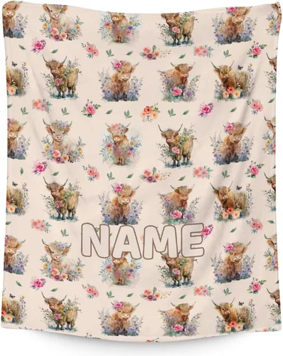 Miniatura 13 de Mercuryelf Highland Cow - Manta suave, mullida y cálida, 30 x 40 pulgadas, manta pequeña para regazo y cuna, color beige, bonito regalo para bebé