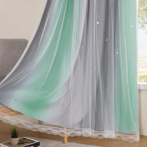 Miniatura 102 de XiDi Cortinas opacas con estrellas para habitaciones de niños, cortinas verdes para ventana de dormitorio de niños, azul y gris, 52 pulgadas de Azul