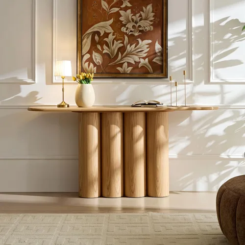 Miniatura 14 de Mesa consola de 57 pulgadas para entrada, moderna mesa de sofá, mesa de sofá rústica con diseño de patas cruzadas, mesa de chapa de acacia