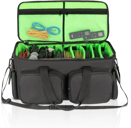 SAVIOUR Bolsa de Archivos para Cables de DJ, Fondo Acolchado Desmontable y Divisores Ajustables, Almacena Cables de Música, Audio y Video,