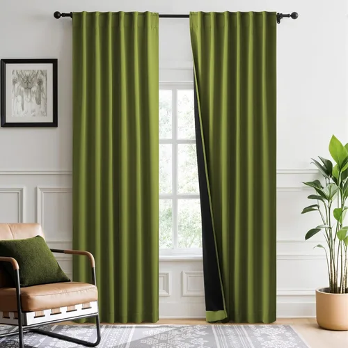 Miniatura 38 de NICETOWN Paneles de cortinas totalmente opacas para dormitorio que reducen el frío, cubiertas de ventana súper gruesas aisladas, cortinas Biscotti