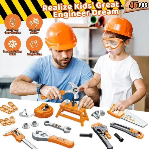 Miniatura 2 de Set de herramientas para niños 46 piezas, regalos de Navidad y cumpleaños para niños de 3, 4, 5, 6, 7, 8 años, juego de herramientas portátil