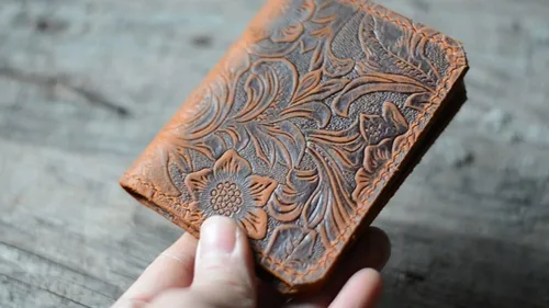 Miniatura 4 de Cartera minimalista de cuero para hombre, hecha a mano, para regalo, estilo de flores marrones, estilo 2, Flor Brown2, Style2