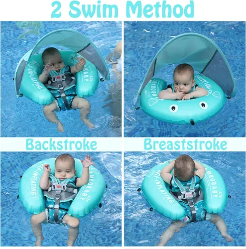 Miniatura 2 de Mambobaby Float - Flotador de natación para bebé autoinflable con toldo, flotador plegable comprimible para bebé, material suave e impermeable