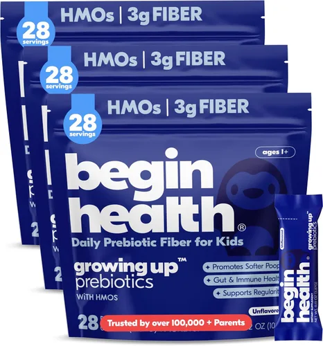 Miniatura 11 de Begin Health Growing Up® Prebióticos para niños 28 paquetes Suavizantes de heces en polvo soluble en prebióticos y suplemento digestivo