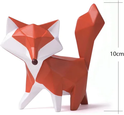 Miniatura 5 de HAUCOZE Figura de estatua de zorro moderna escultura de animal para decoración del hogar, arte geométrico, regalo para estante, escritorio, sala