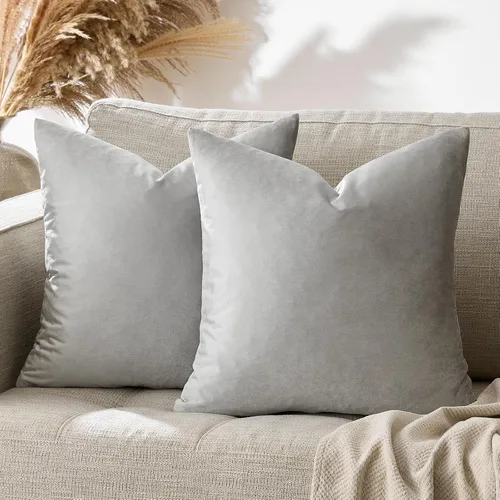 Miniatura 8 de GIGIZAZA - Fundas de almohada decorativas de terciopelo gris plateado de 18 x 18 pulgadas para sofá cama, paquete de 2 fundas de cojín suaves Gris