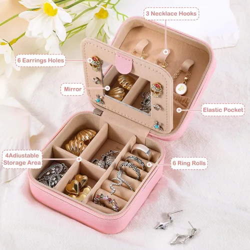 Miniatura 4 de URSKYTOUS Joyero pequeño de viaje con joyero con inicial, mini organizador de joyas para mujeres, portátil, personalizado, adolescente, niñas